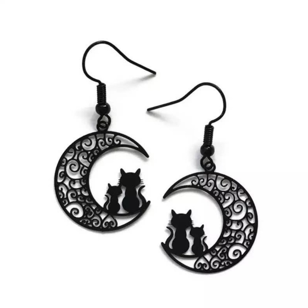 Kitty Cat Crescent Moon Super Lightweight Drop Earrings